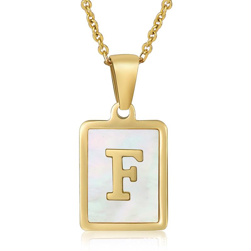Name Letter Shell Pendant Necklaces White Square Initials Stainless Steel Necklace Gold Color Chain Jewelry for Women