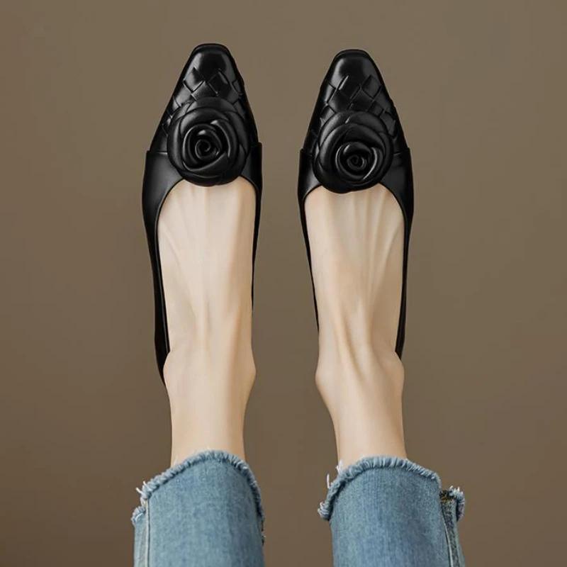 Мода 2025 Осень Обувь с цветком камелии Женская Женская Обувь слипоны На плоской подошве Повседневная Офисная Обувь Женская Свадебная Обувь Лоферы Zapatillas Mujer