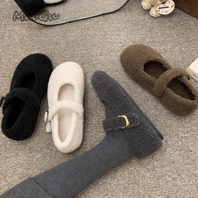 Модная осенне-зимняя меховая обувь женские туфли Мэри Джейн лаконичные теплые уличные лоферы на низком каблуке женские удобные хлопковые балетки