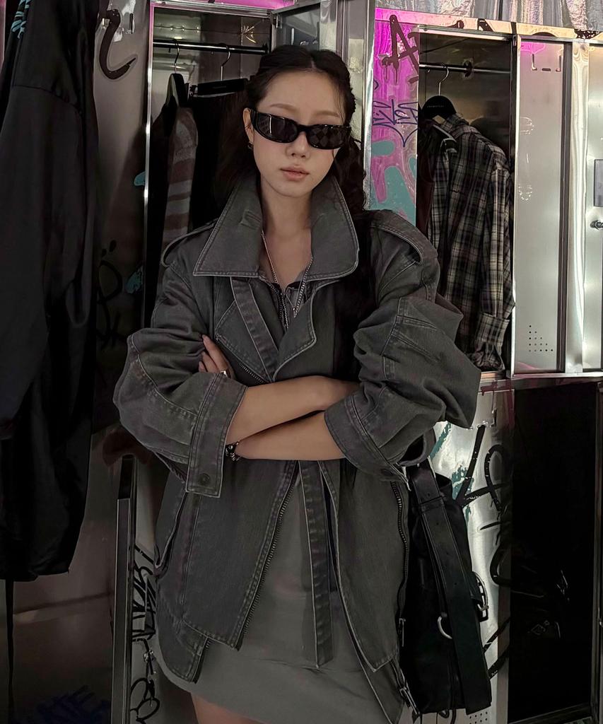 INSTANTFUNK Layered Collar Rider Jacket - Gray