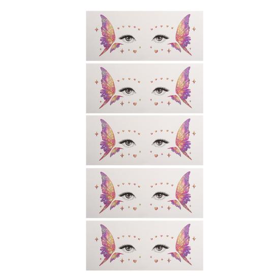 5 Sheets Glitter Butterfly Eye Stickers, Temporary Face Tattoos for Kids, Cartoon Decals for Festival Makeup, Party Decor