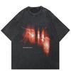 Streetwear Flame Graphic Unisex T-Shirt Cotton Washed Black Tshirt Unisex Tops Tees Summer Short Sleeves T Shirt