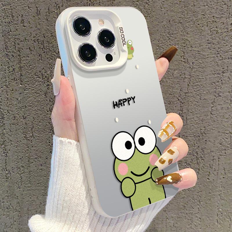 Мультяшная лягушка Чехол для iPhone 17, Совместим с 15 Pro Max, 14 Pro, 13, 16 Pro, Серебристый