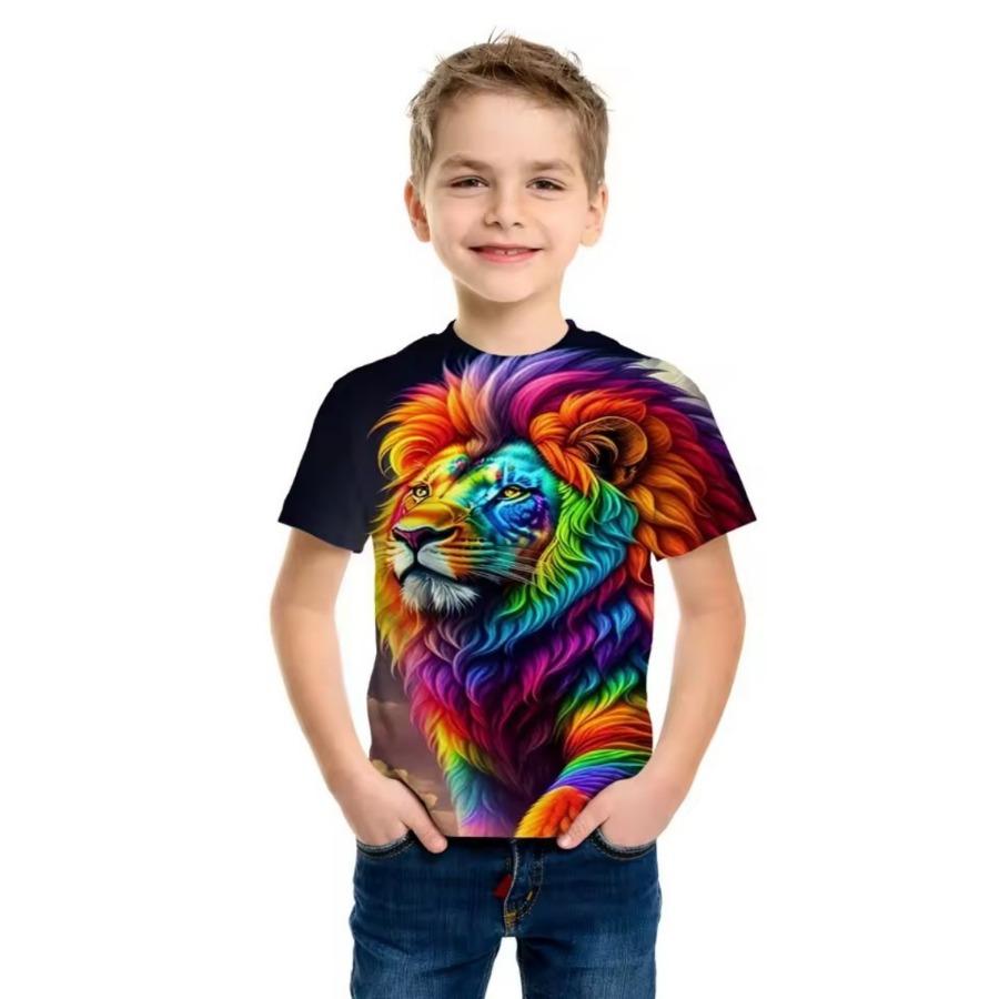 3D Digital Print Kids Stylish Lion Dragon Animal Pattern T-Shirt Boys Short Sleeve Crew Neck Casual T-shirts