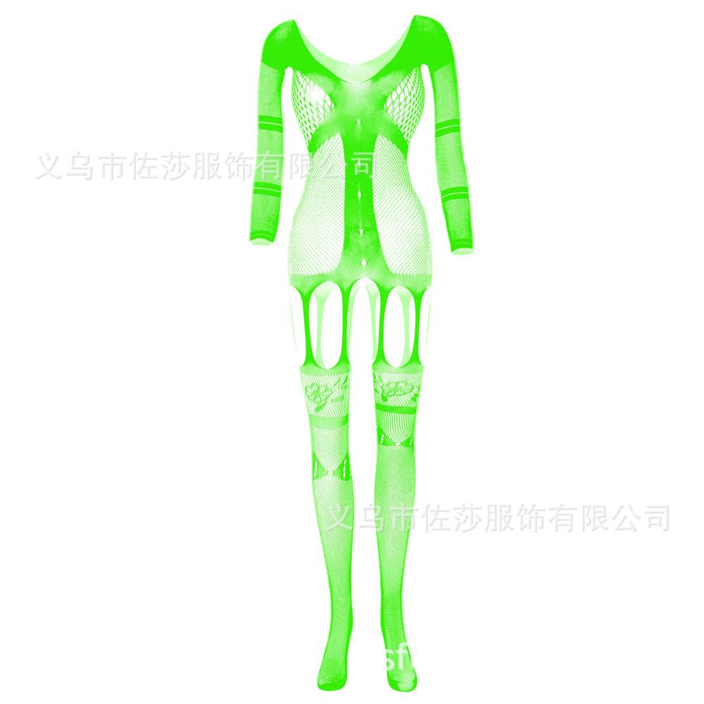 Sexy Underwear New Women's Transparent Jacquard Sexy One-piece Mesh Garment Suspenders Pantyhose Hollow Long-sleeved Garters
