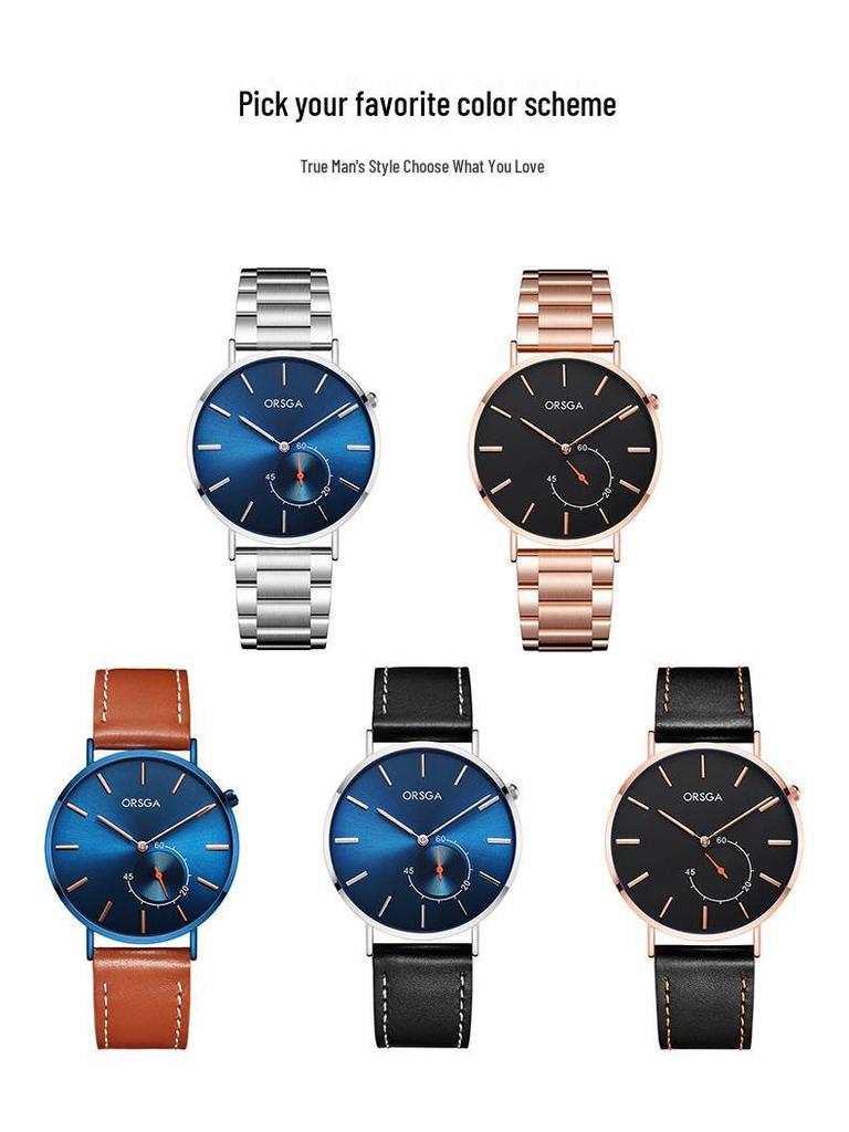 ORSGA Fashion Сверхтонкие Минималистичные Мужские Водонепроницаемые Кварцевые Часы