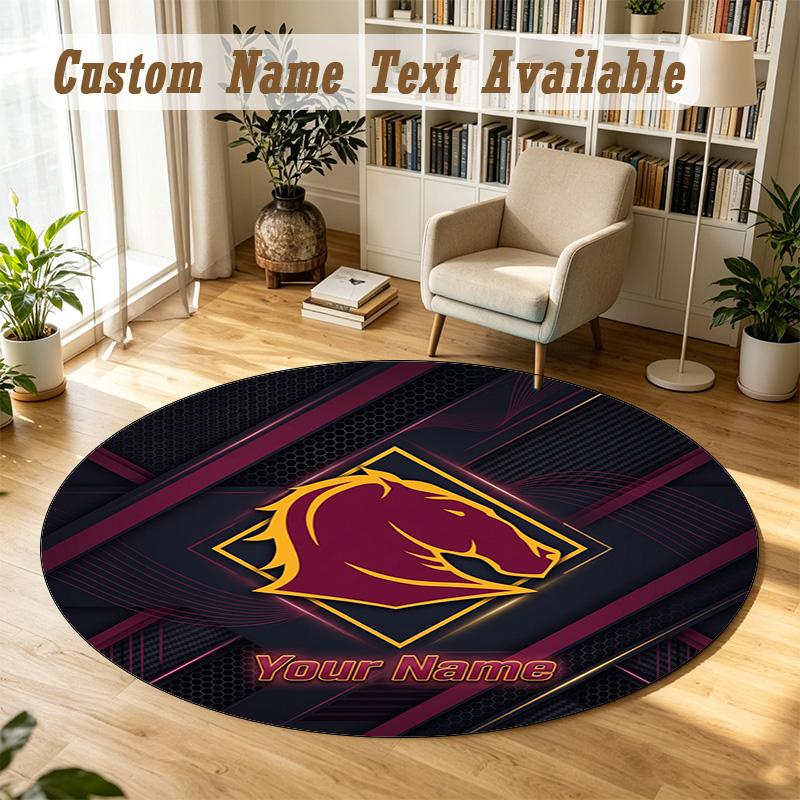 Round Rug Custom NameBrisbane Broncos Pattern Non Slip Carpet Home Floor Decor