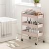 3 Tier Storage Trolley On Wheels Rolling Utility Cart With Mesh Baskets For Kitchen Bathroom Bedroom Light Pink