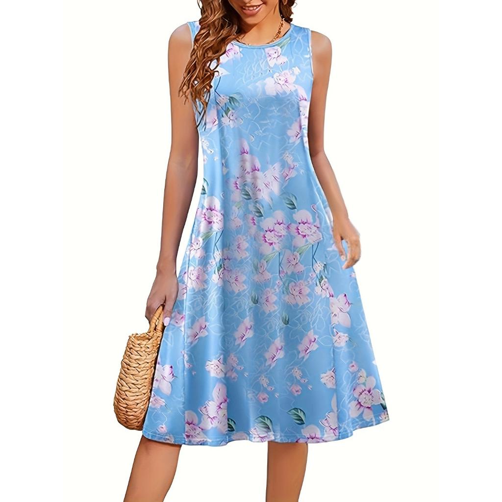 GMXIA Модное элегантное многоцветное принтованное женское платье-топ с круглым вырезом и цифровой печатью