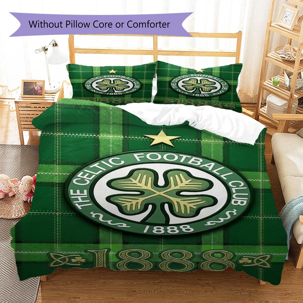 Celtic FC Logo Pattern Bedding Set Quilt Cover Pillowcase Home Decor Gift (1 * duvet cover + 2 * pillowcase, without core)