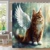 Водонепроницаемая шторка для душа Angel Cat с защитой от плесени - Волшебный дизайн для причудливого декора ванной комнаты