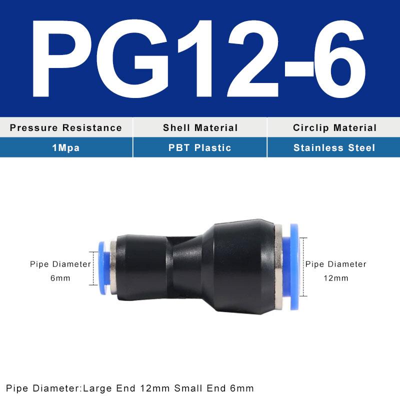 PG Pneumatic Fittings 2-Way Straight Connector Diameter Reduce For 8mm-6mm/6mm-4mm For Pneumatic Tube Air Hose Ventilation Valves 4