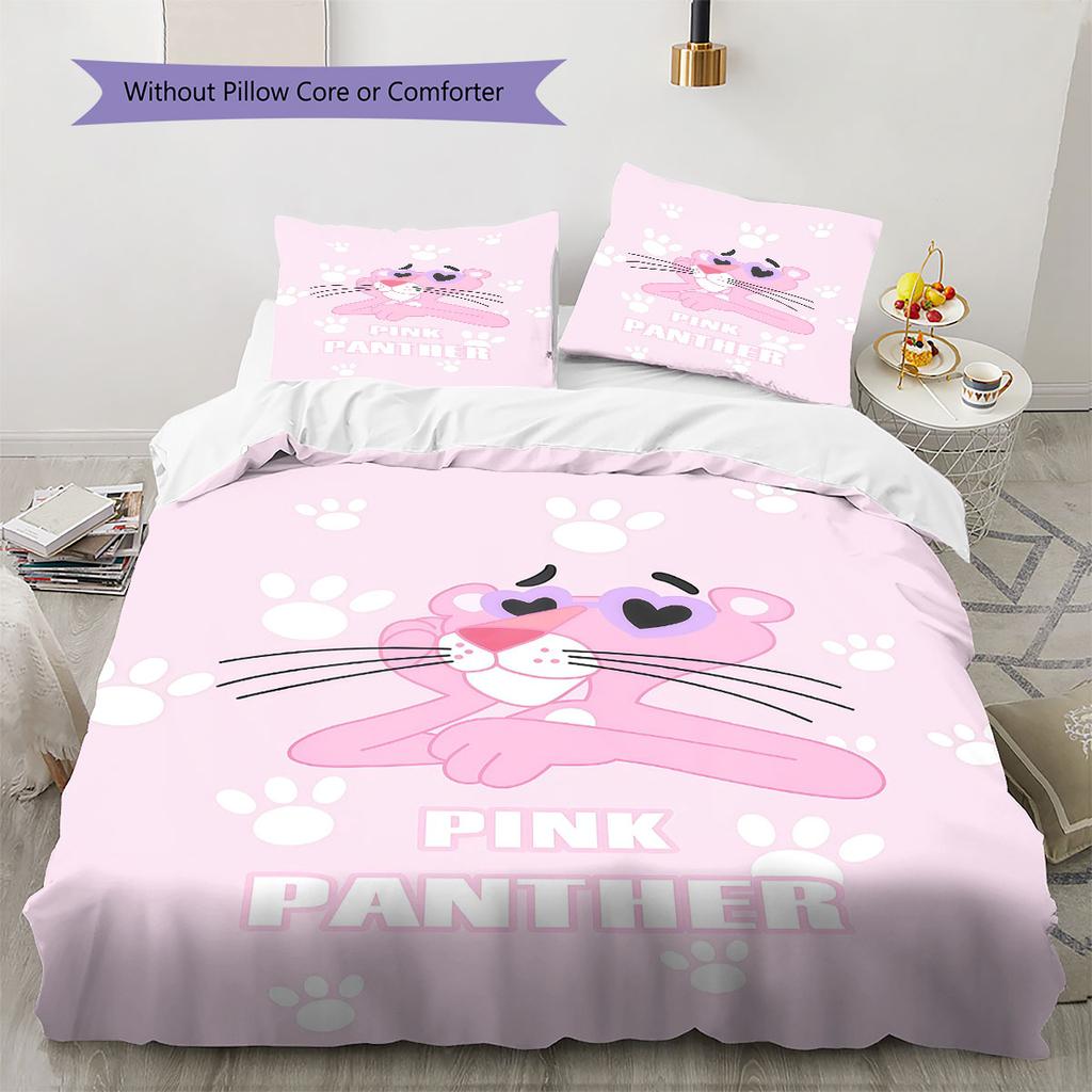 Pink Panther Pattern Bedding Home Decoration Birthday Gift ( 1 duvet cover + 2 pillowcase, without core),fan merchandise.