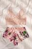 Lace Bustier Floral Bra Shorts Pajama Set Satin