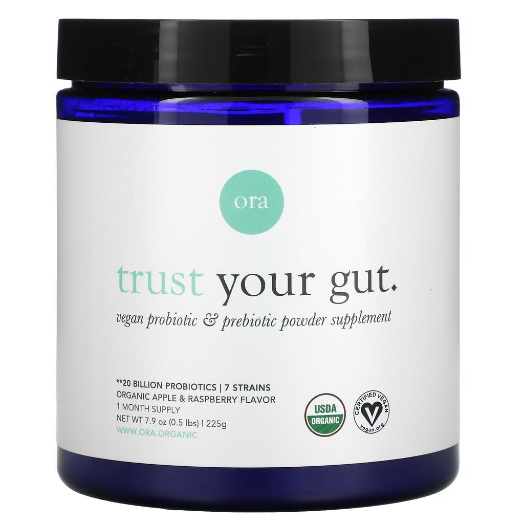 Trust Your Gut, Vegan Probiotic & Prebiotic Powder Supplement, Organic Apple & Raspberry, 225G (7.9Oz)