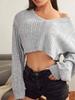 Женский укороченный вязаный топ с V-образным вырезом и длинными рукавами, однотонный, осень/зима 2025 – европейский/американский стиль