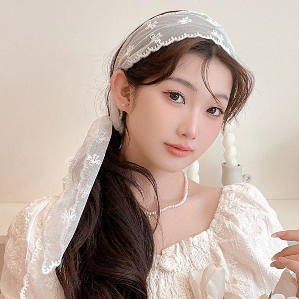 Регулируемый кружевной платок для волос в пасторальном стиле, лента для волос, милая повязка с бантом, фотограф
