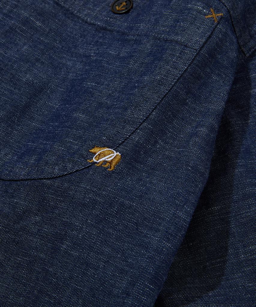PENFIELD Washed Slub Denim Open Collar Short Sleeve Shirt Indigo_Fs2Wr02U