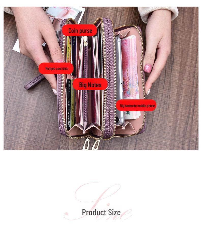 Женский длинный кошелек с двойной молнией - европейский и американский стиль, большой вместимости, двухслойный клатч