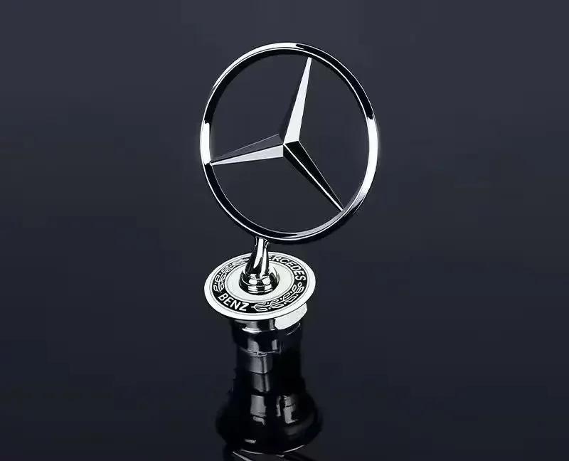 44mm 3D Metal Chrome Black Car Front Hood Emblem Bonnet Logo For Mercedes Benz C E S Class W204 W212 W220 W210 W221 Accessories FU3