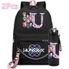2Pcs/set 26 English Letter K-pop Printed Backpack with 750Ml Water Bottler for Teenager Girl Boy Bookbag Kid Gift Large Capacity waterproof Travel Bag