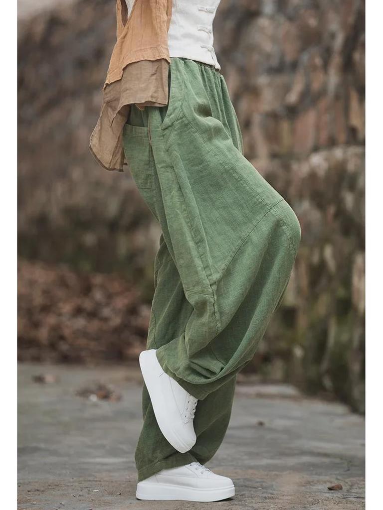 Шаровары из утолщенного бархата рами и хлопкового льна - Весна 25 Женские брюки для медитации