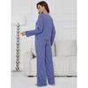 Womens Solid Color Long Sleeve Pajama Set Soft Cotton Lounge Wear Home Outdoor Sleep