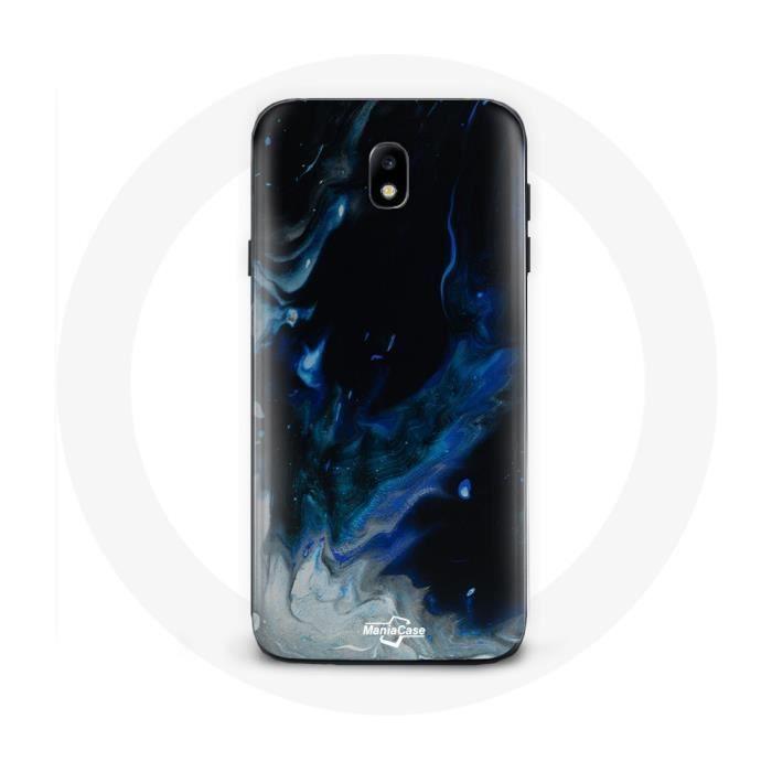 Coque pour Samsung Galaxy J7 2017 Nuages de fumée multicolore de bleu gris et noir sur fond noir