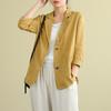 Cotton Linen Coat for Women Vintage Long Sleeve Blazer Jacket Casual Lapel 2 Buttons Thin Coat with Pockets