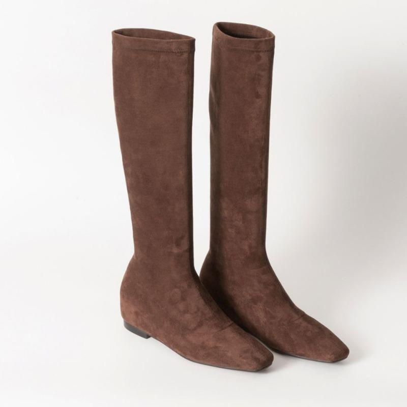 Ботильоны на плоской подошве, замшевые теплые высокие сапоги с квадратным носком, женская обувь, зимняя брендовая повседневная обувь 2025 года, трендовые зимние сапоги на низком каблуке Mujer Zapatos