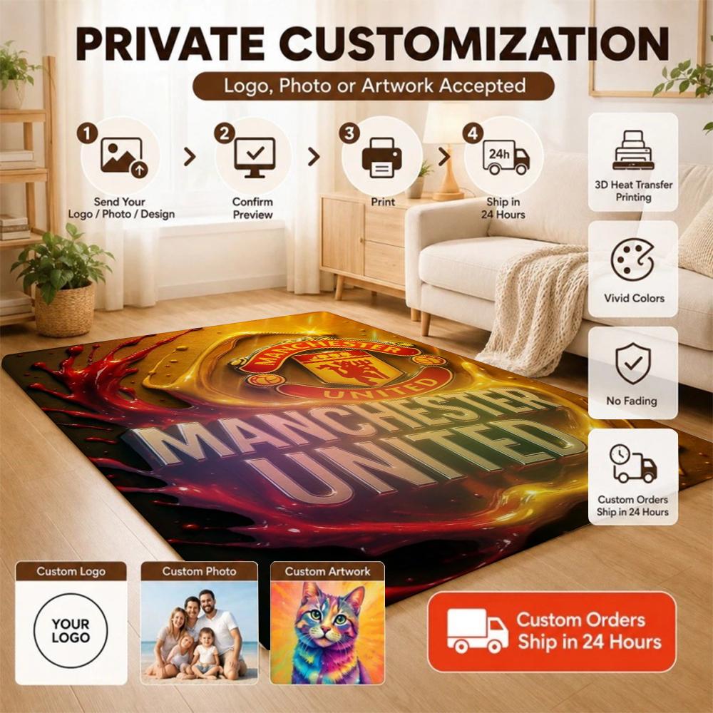 Manchester living room sofa Logo Rug Plush Rug Large Area Rug Nursery Mat Water Absorbent