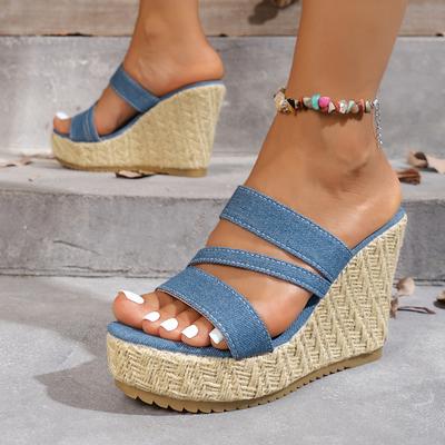 Модные женские сандалии на танкетке 2025 Новая обувь для женщин Модные сандалии с открытым носком на платформе и высоком каблуке Повседневные нескользящие пляжные туфли Большой размер