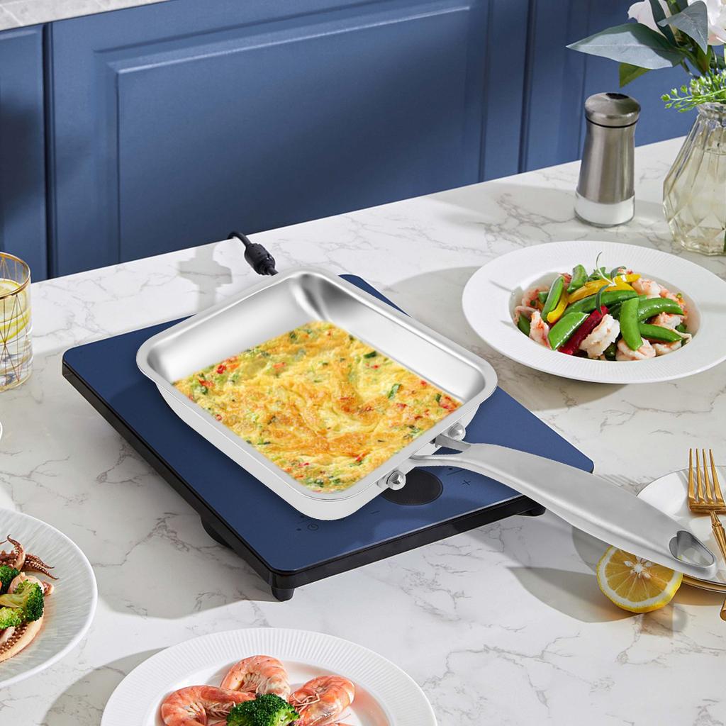 Tamagoyaki Pan Stainless Steel Japanese Omelette Pan with Handle Multifunctional Rectangle Egg Roll Pan for Kitchen Breakfast