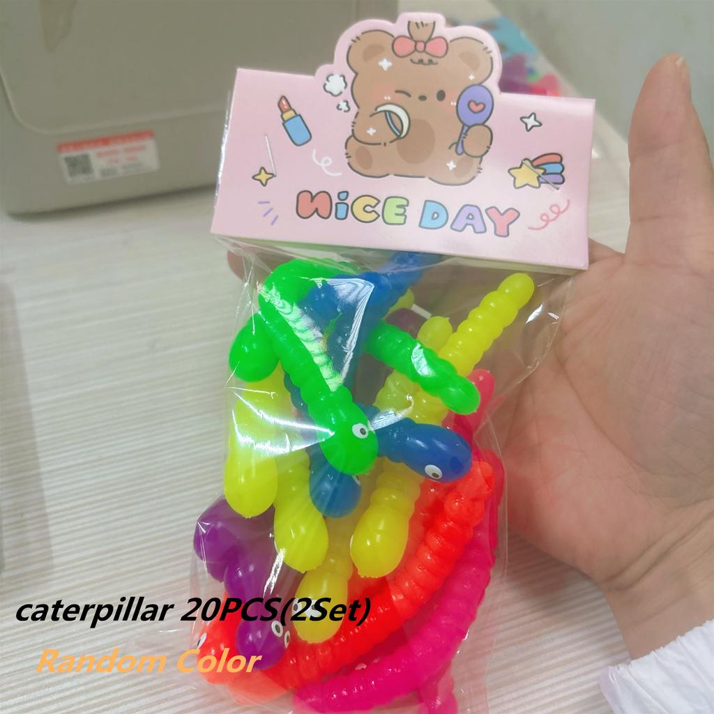 5pcs Colored Caterpillar Pull Worm Noodle Fidget Toy Stretch String TPR Rope Anti Stress String Stress Relief Autism Vent Toys