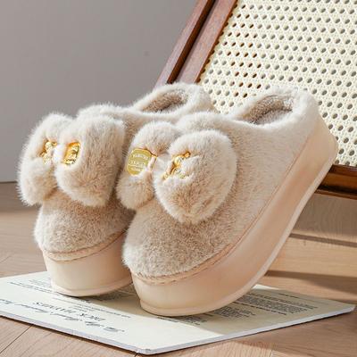 Новые корейские домашние тапочки женские розовые меховые шлепанцы домашние тапочки женские пушистые металлические мюли туфли плюшевые тапочки с бантом