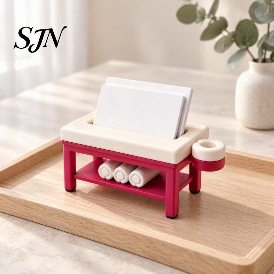 Miniature Spa Furniture Mini Massage Table Business Card Holder, Creative Organizer with U-shaped Headrest Clinic Reception Decor And Towel,