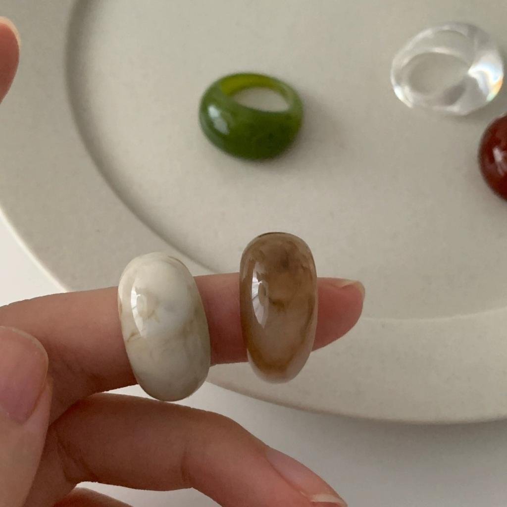 Acetate Resin Ring Wide Curved Band Vintage Minimalist Normcore Statement Index Finger Zircon for Women