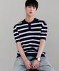 NODU Waffle Stripe Collar Crop Half Knit [Navy]