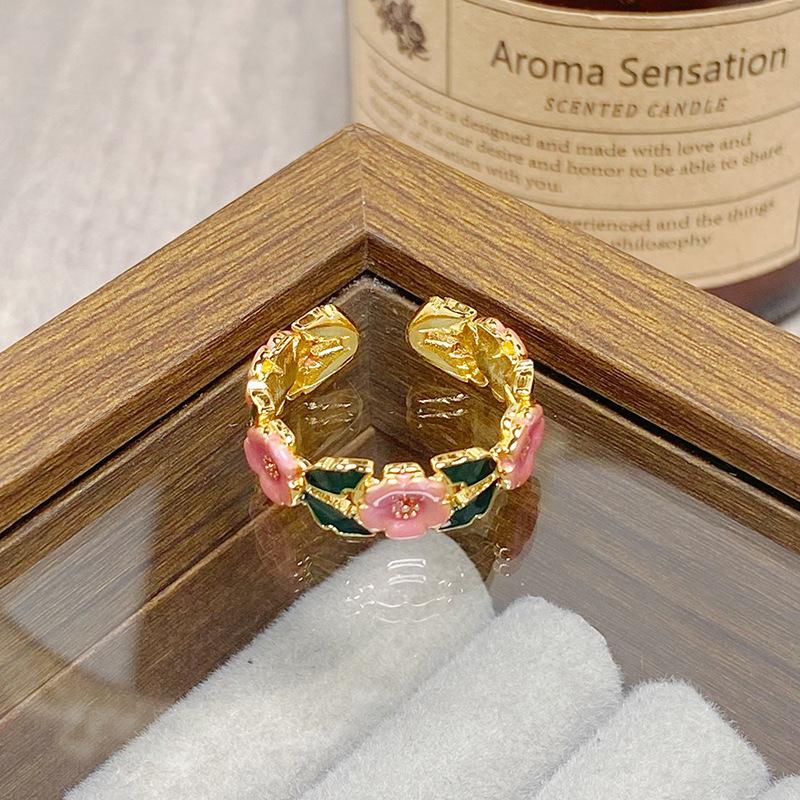 Средневековое Винтажное Цветное Эмалированное Цветок Бабочка Открывающийся Кольцо Женское Ретро Нишевое Высококлассное Легкая Роскошь Кольцо