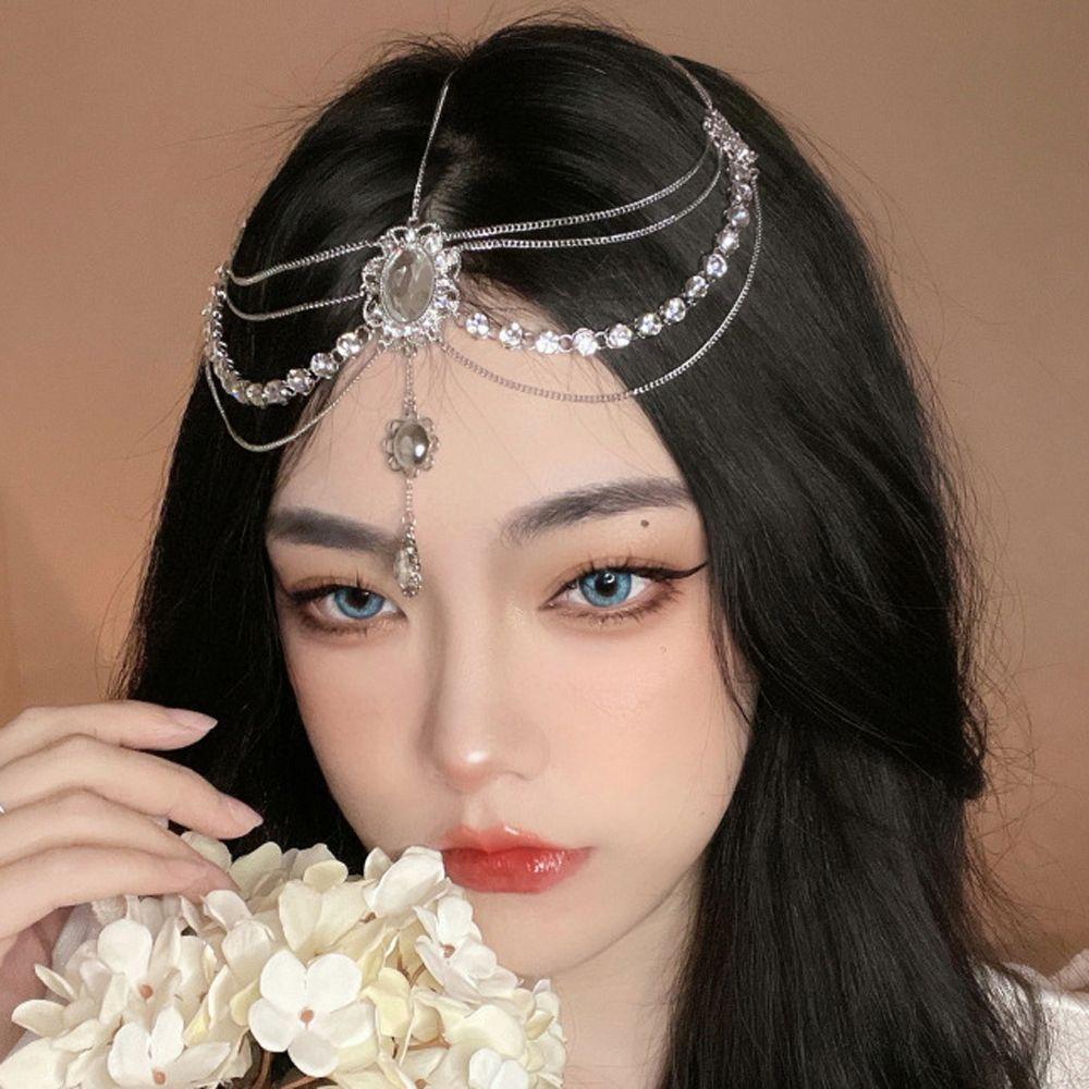 Women Drop Rhinestone Headwear Forehead Pendant Headdress Tassel Hair Chain Crystal Bridal Headband