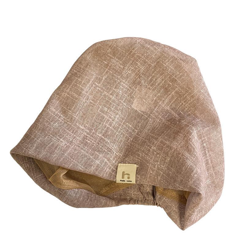 New solid color plaid stack hat women's spring and autumn big head circumference shows a small face cold hat sweet bag head hat