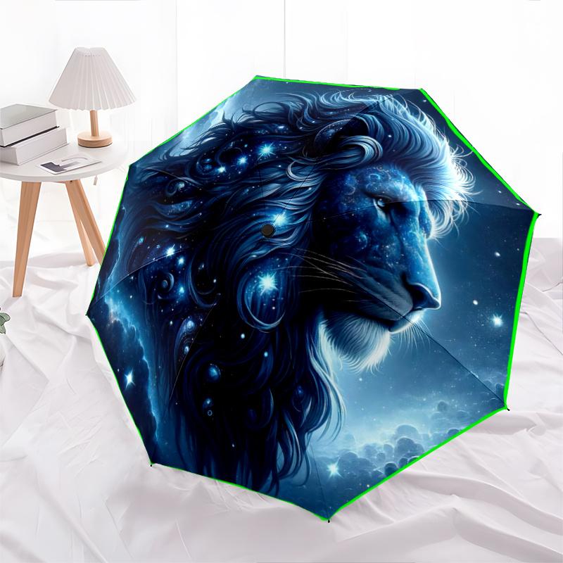 1pc Starry Sky Majesty Lion Pattern Beautiful Looking Automatic Folding Umbrella, 3 Folding, 8 Iron Frame Design, Durable and Suitable for Travel