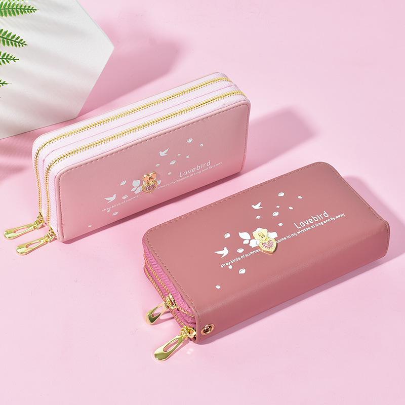 Женский длинный кошелек - двойная молния, большая вместимость с принтом Love, карманный чехол для телефона