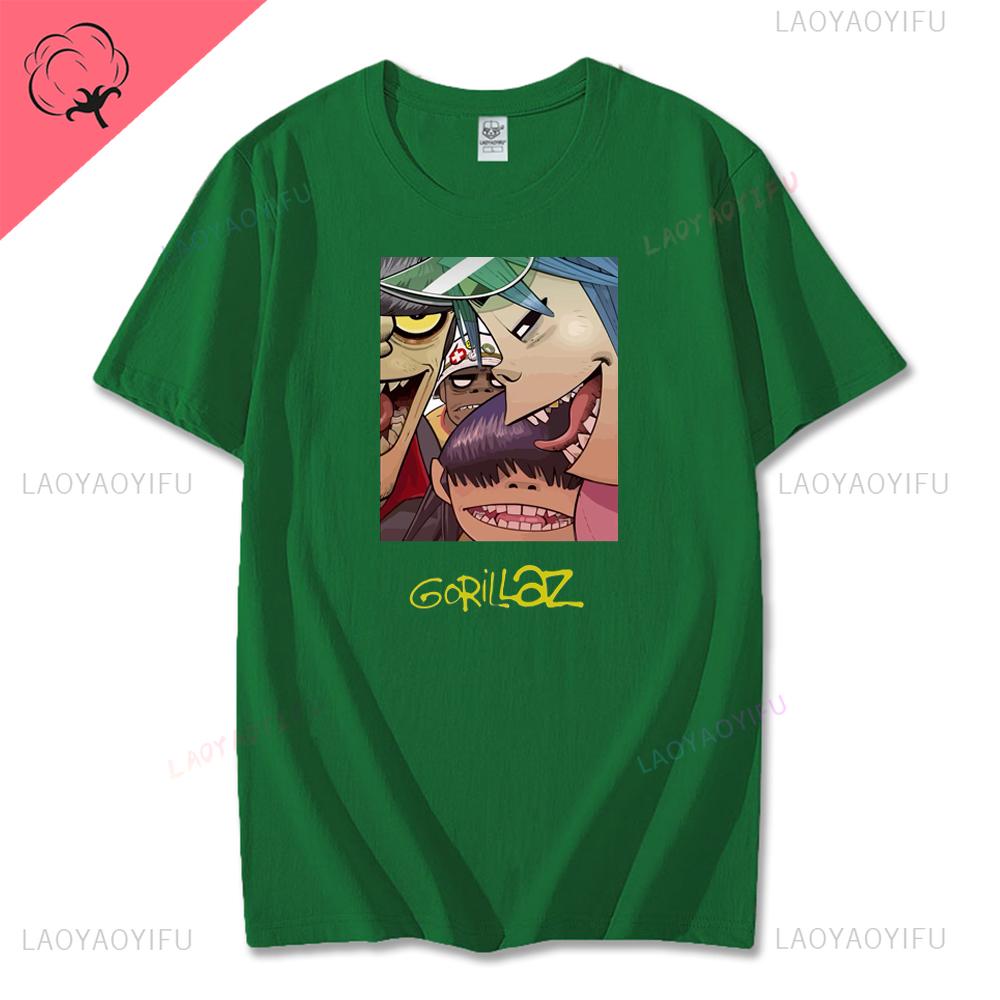 Винтажная футболка с принтом музыкальной группы Gorillaz PUNK ROCK Мужская Женская Летняя 90-х Круглый вырез Хлопок Короткий рукав Футболки Одежда Y2K Футболка