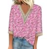 Женская рубашка-блузка Повседневные свободные рубашки с рукавами 3/4 и кружевной отделкой Топы с v-образным вырезом и принтом Топы с принтом Футболки Футболки