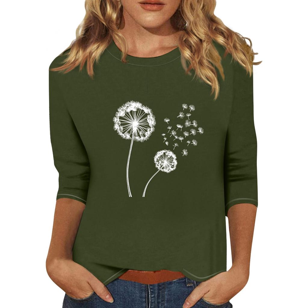 Women's Fashionable Casual Three Quarter Sleeve Printed Collar Pullover Top