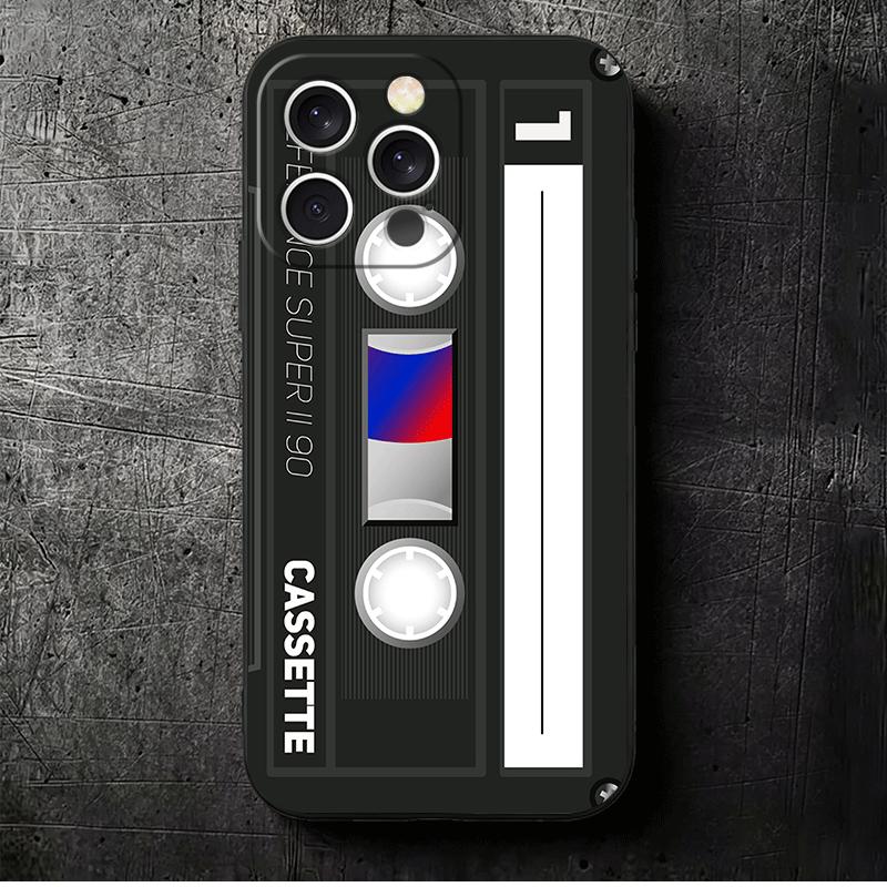 Vintage 90S Cassette Tape Pattern Soft Phone Case for iPhone 16 16E 17 Air 15 Pro Max 14 Plus 13 Mini 11 12 7 Black Cover Back S