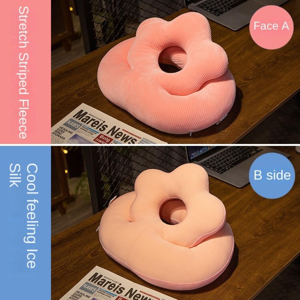 Double-sided Bear Pillow Stuffed Toy Plush&Ice Silk Sunmer Nap Pillow Winter