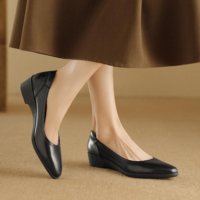 Мягкие и удобные туфли из овчины для бабушки, толстый каблук, средний каблук, рабочая обувь, круглый нос, легкий нос, одинарные туфли