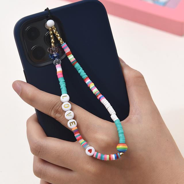 Модные женские акриловые глиняные каменные бусины, цепочка для мобильного телефона, ремешок для мобильного телефона, подвесной шнур, брелок для ключей, ювелирные изделия, настраиваемые